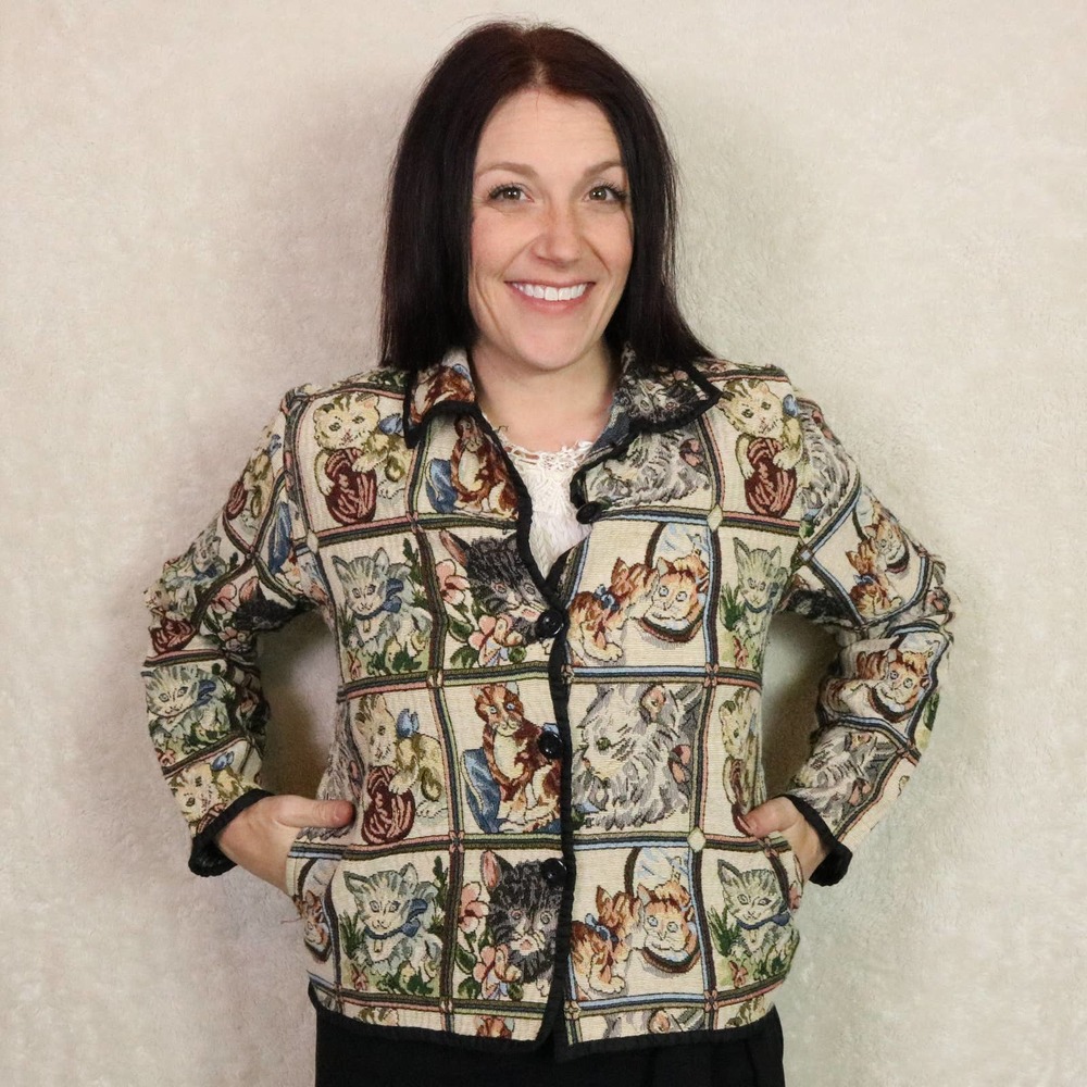 Vintage Tapestry Cat Blazer, L